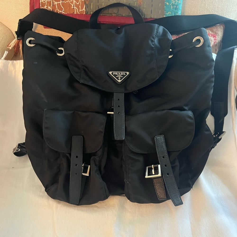 Prada Black Nylon Backpack Zainetto Buckles authentic excellent condition medium